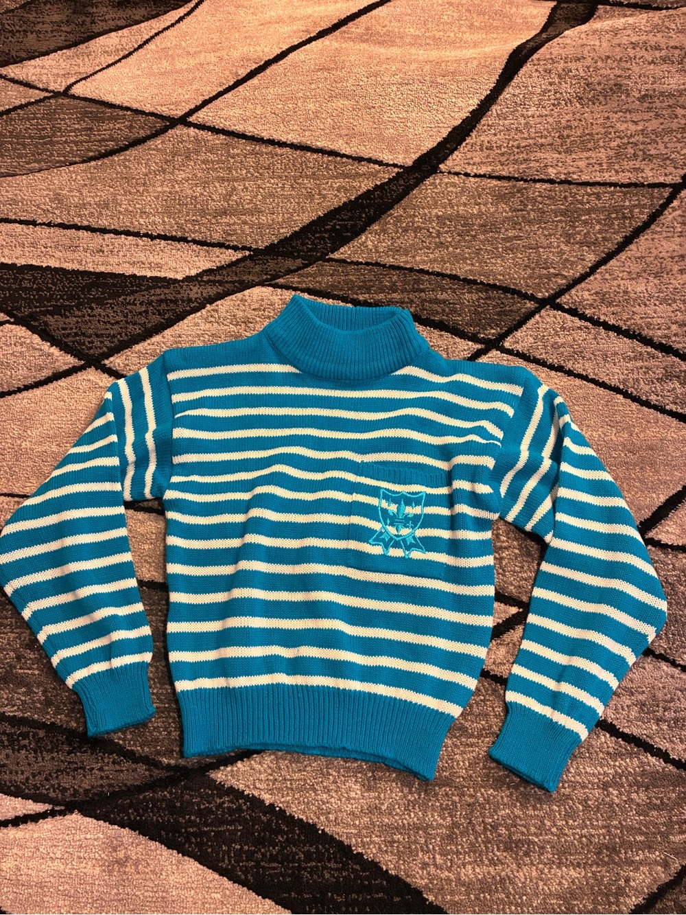 Vintage Kids Striped Mock Neck Sweater - Blue & White